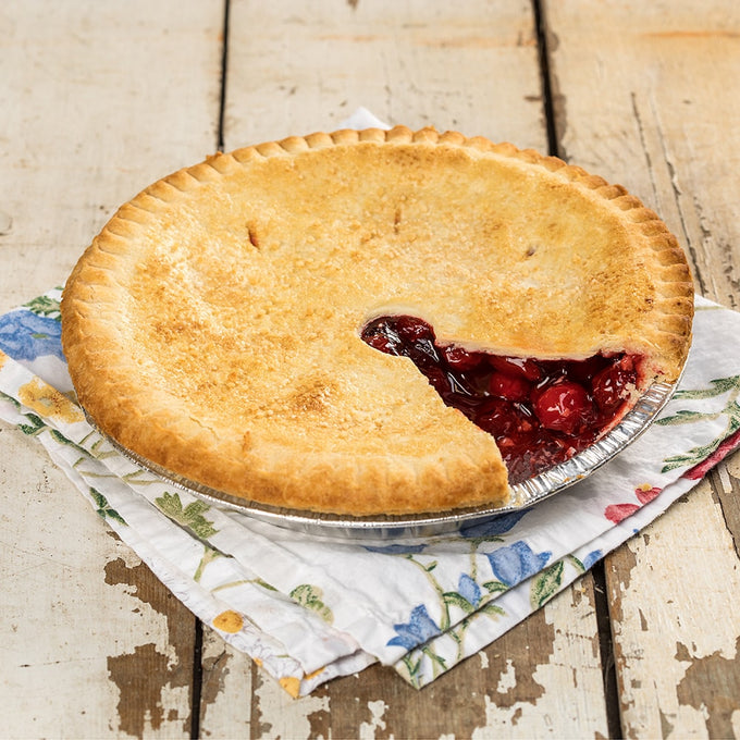 Traditional Amish-style cherry pie with golden crust and visible cherry filling, handcrafted in USA, ideal for Kitchen & Food, Snacks and Sweets, and Best Sellers collections.