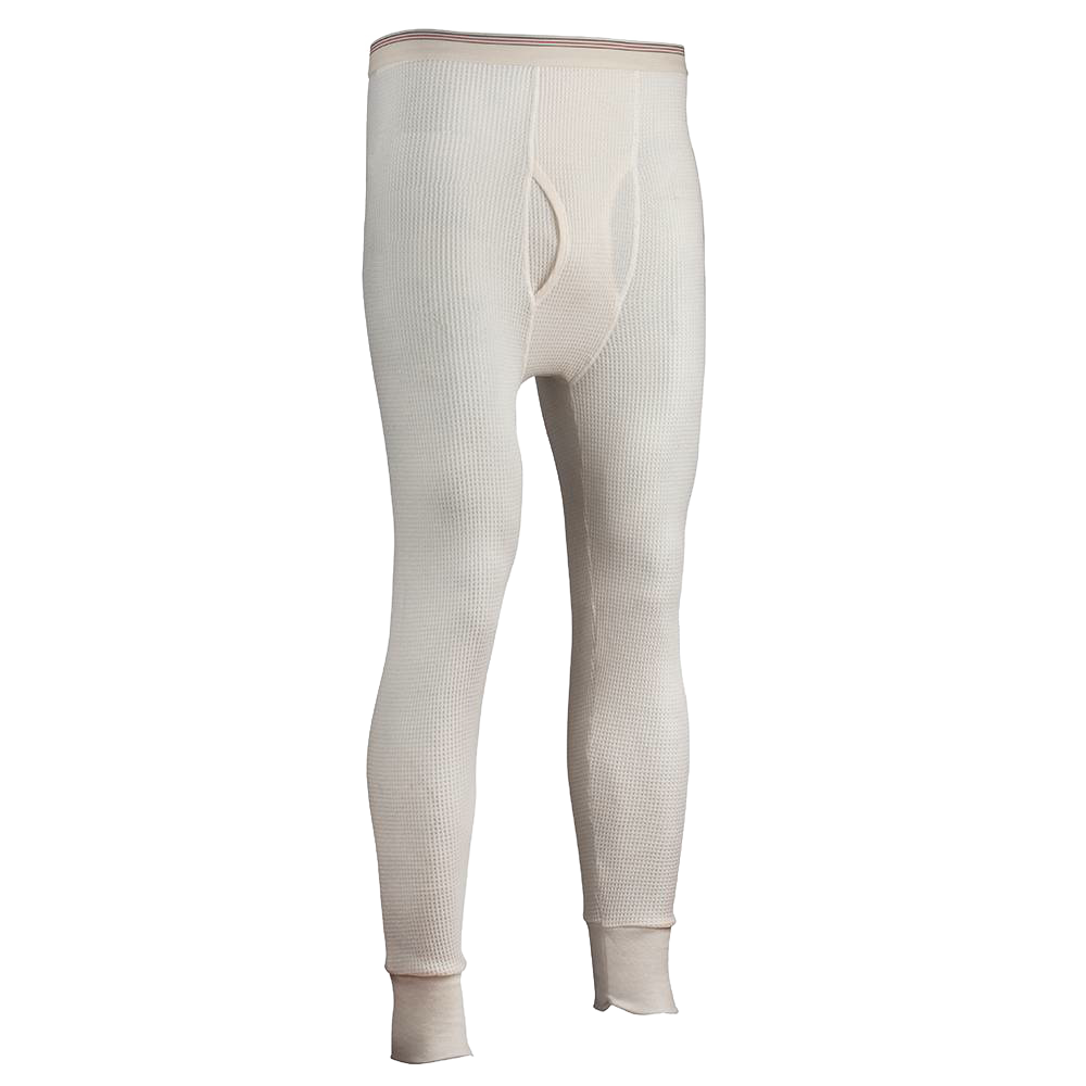 Handcrafted men's traditional long john pants in natural off-white with a circular waffle knit, featuring snug ankle cuffs and elastic waistband for cold-weather warmth, included in Health & Wellness, Clothing and Accessories, Best Sellers, and Promo Eligible collections.