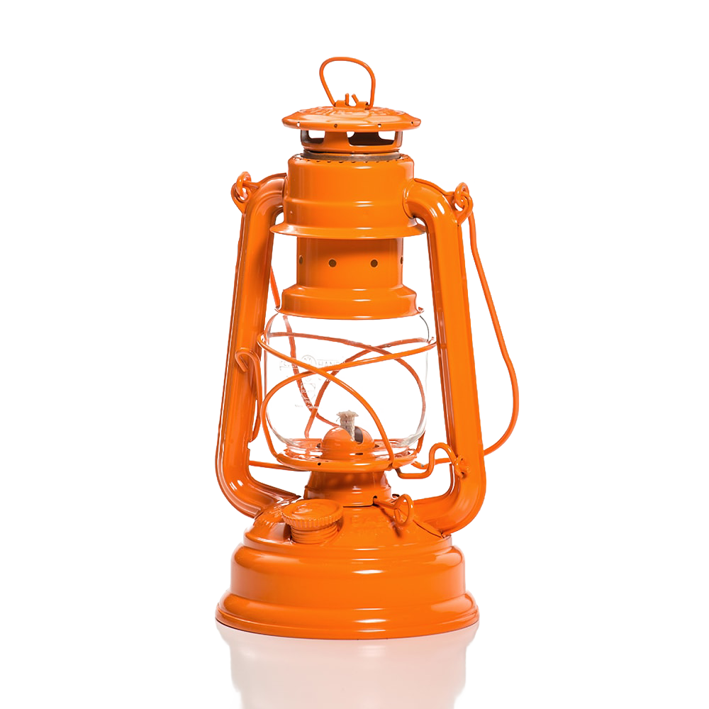 Handcrafted bright orange galvanized oil lantern featuring a durable thermal heat-resistant SUPRAX globe, ideal for Lamps & Lighting, Camping, Emergency Supplies, and Outdoors collections.