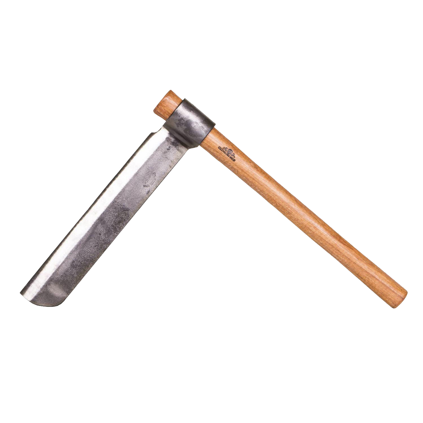 Hand-forged splitting froe with a smooth wooden handle and wide metal blade, designed for fine wood splitting, featured in Farm, Garden & Tool and Wood Cutting and Hauling collections.
