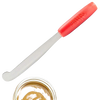 Ergonomic peanut butter spreader with a broad, curved stainless steel blade and bright red handle, designed to scrape jars clean, ideal for Kitchen & Food, Kitchen Gadgets, and Best Sellers collections.