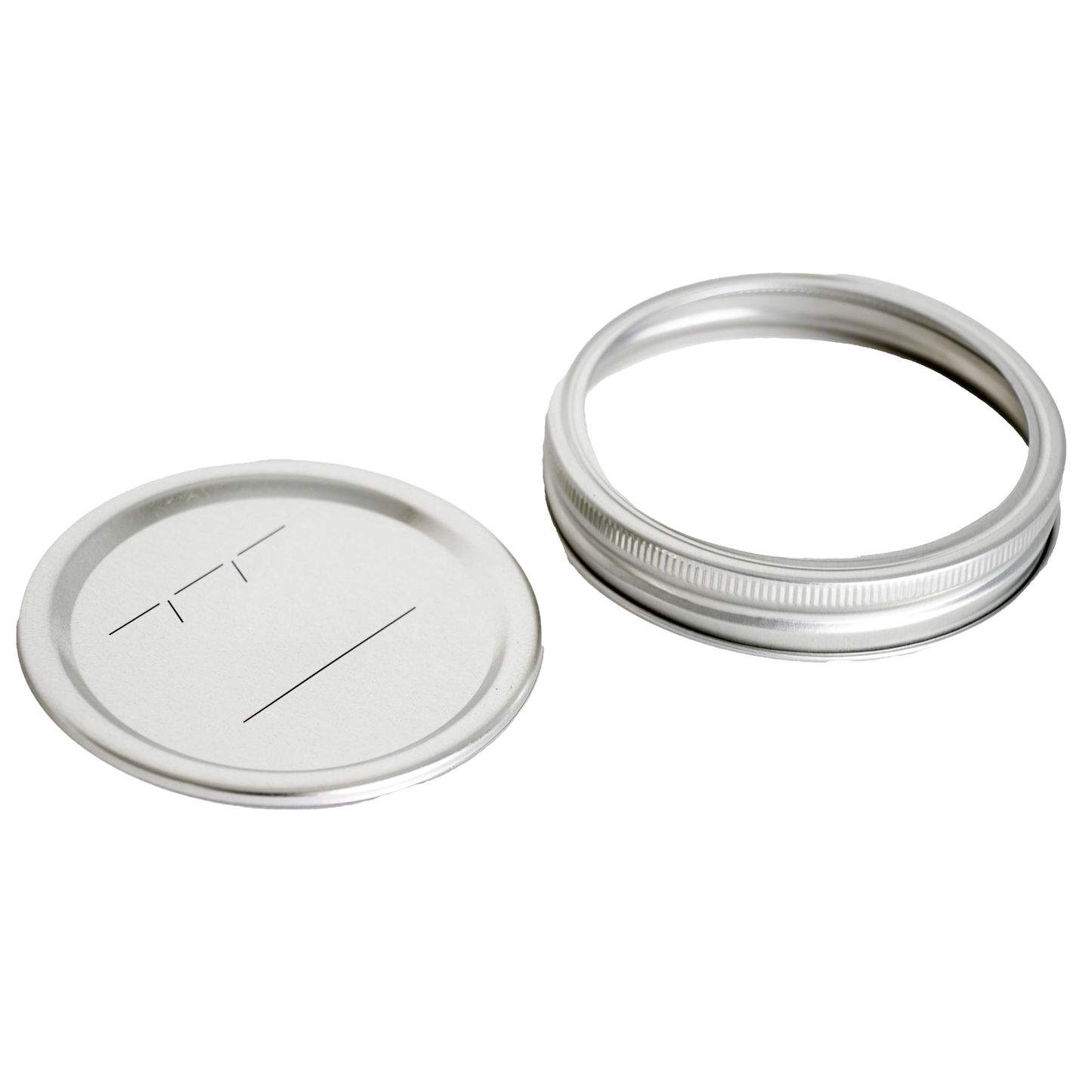 Wide-mouth metal canning jar lid and silver screw band featuring BPA-free sealing compound, ideal for food preservation in Kitchen & Food and Canning collections.