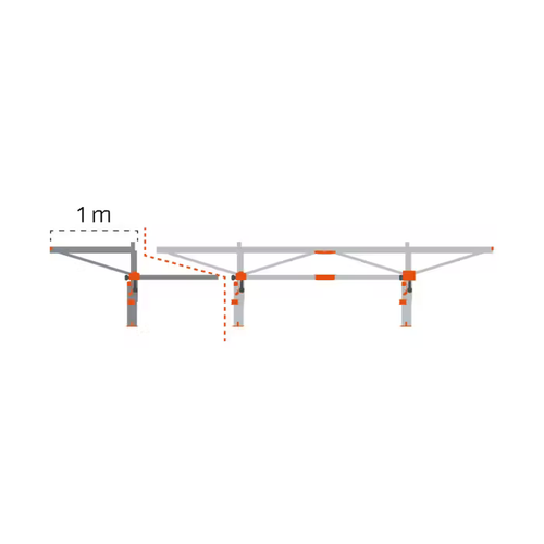 Illustration of a metal sawmill extension kit with log lifter, showing a 1-meter increase in cutting length, designed for wood cutting and hauling in Farm, Garden & Tool and Best Sellers collections.