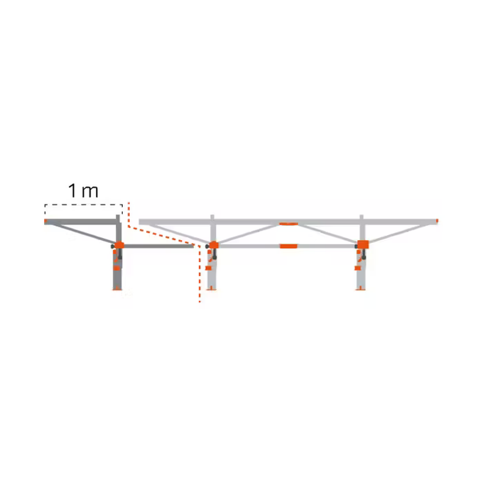 Illustration of a metal sawmill extension kit with log lifter, showing a 1-meter increase in cutting length, designed for wood cutting and hauling in Farm, Garden & Tool and Best Sellers collections.