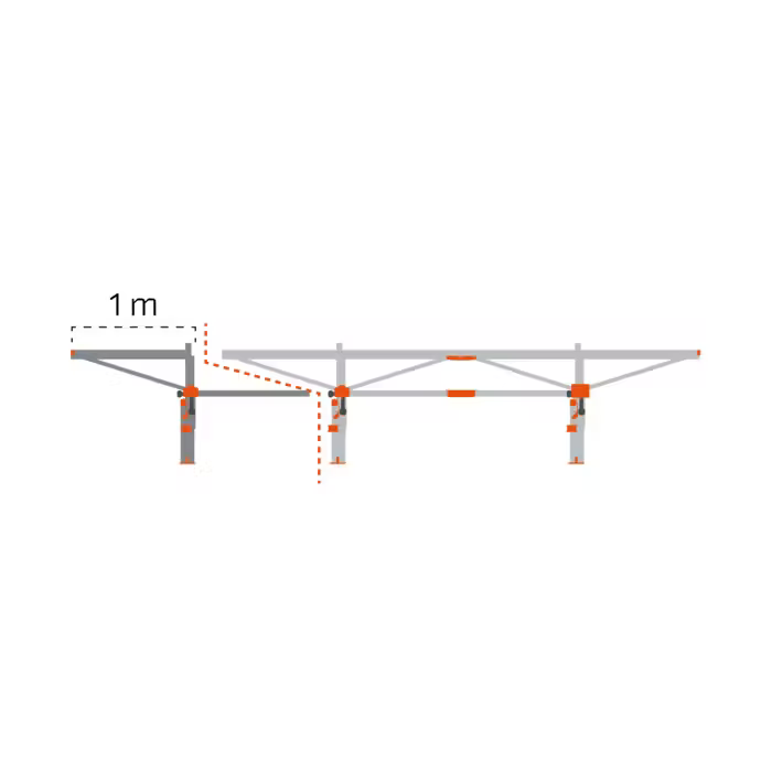 Illustration of a metal sawmill extension kit with log lifter, showing a 1-meter increase in cutting length, designed for wood cutting and hauling in Farm, Garden & Tool and Best Sellers collections.