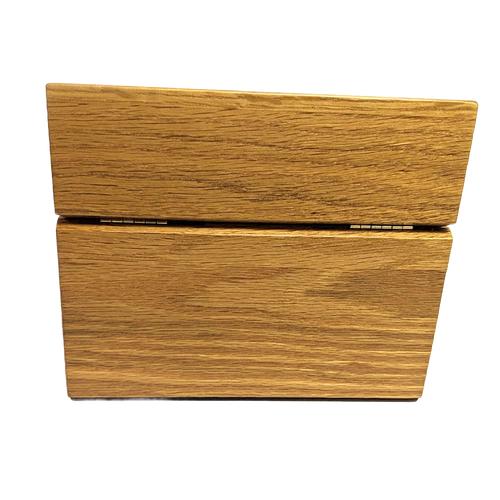 Handcrafted oak recipe box with smooth protective finish and recessed hinges, designed for Kitchen & Food, Baking Supplies, Storage and Serving, USA Made, and Best Sellers collections.