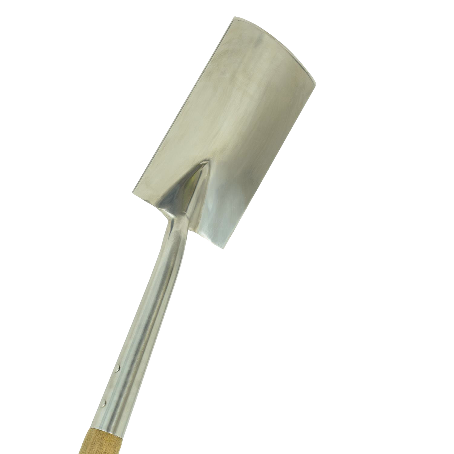 Border spade with a mirror-polished stainless steel head and wooden handle, designed for efficient digging and cultivation in confined garden spaces, featured in Farm, Garden & Tool and Digging and Cultivating collections.