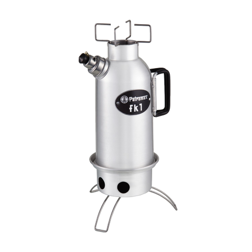 Aluminum fire kettle with cylindrical design, detachable handle, spout, and sturdy folding legs, featured in Kitchen & Food, Cookware, Cast Iron, and Best Sellers collections.