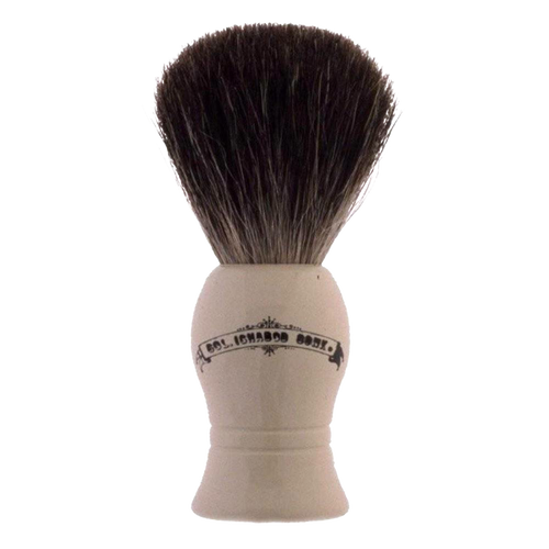 Standard shaving brush featuring a smooth cream plastic handle and soft dark badger hair bristles, ideal for grooming and personal hygiene in Health & Wellness collections.