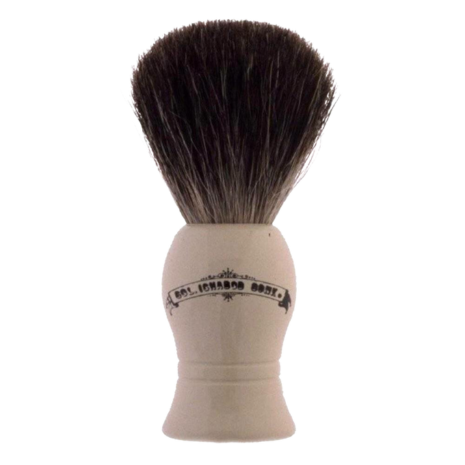 Standard shaving brush featuring a smooth cream plastic handle and soft dark badger hair bristles, ideal for grooming and personal hygiene in Health & Wellness collections.