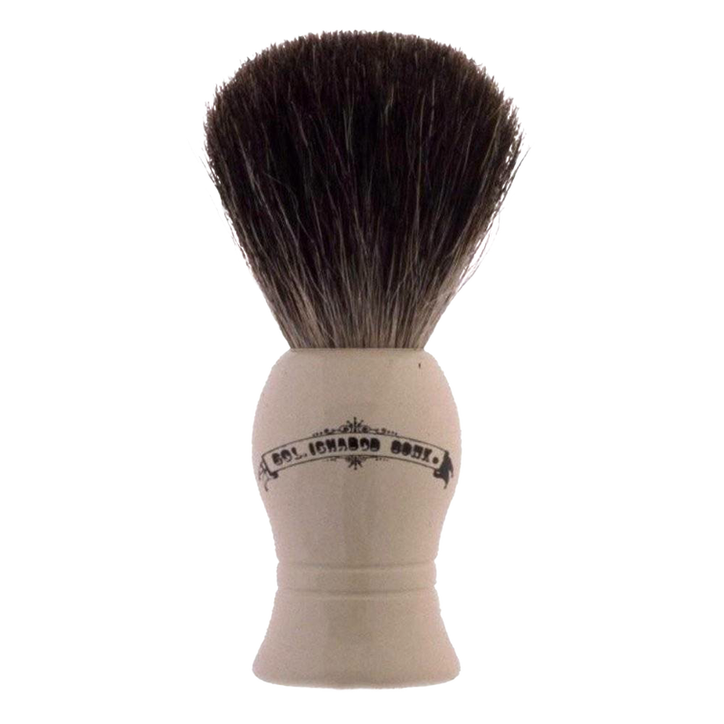 Standard shaving brush featuring a smooth cream plastic handle and soft dark badger hair bristles, ideal for grooming and personal hygiene in Health & Wellness collections.