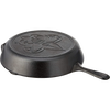 Black cast iron skillet with embossed Boy Scout emblem on the bottom, handcrafted in the USA, featured in Kitchen & Food, Cookware, Cast Iron, USA Made, and Best Sellers collections.