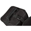 Close-up of a black ripstop fiber transport bag with padded interior, handle, and adjustable buckle strap for stable, secure storage, ideal for camping and outdoor use.