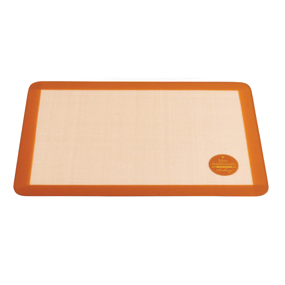 Large commercial-grade silicone baking mat with orange border and beige textured surface, durable for artisan baking, ideal for Kitchen & Food, Cookware, Baking Supplies, and Best Sellers collections.