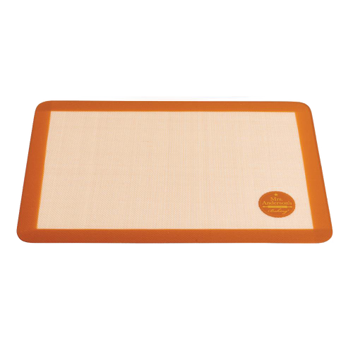 Large commercial-grade silicone baking mat with orange border and beige textured surface, durable for artisan baking, ideal for Kitchen & Food, Cookware, Baking Supplies, and Best Sellers collections.