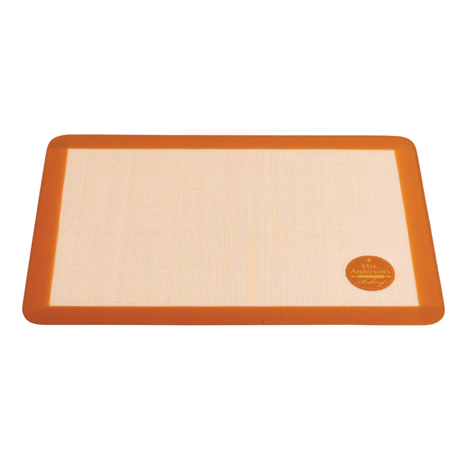 Large commercial-grade silicone baking mat with orange border and beige textured surface, durable for artisan baking, ideal for Kitchen & Food, Cookware, Baking Supplies, and Best Sellers collections.