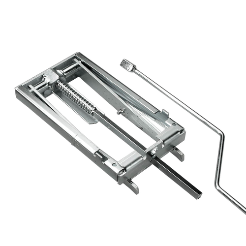 Adjustable metal grate accessory with spring mechanism and crank handle, designed for modifying firebox height in wood stoves, featured for Stoves, Cookstoves, Hearth Accessories collections.