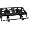 Two-burner sturdy cast iron LP cooker with separate control knobs and durable burner grates, designed for reliable outdoor cooking in farm, garden, camping, and cookware collections.