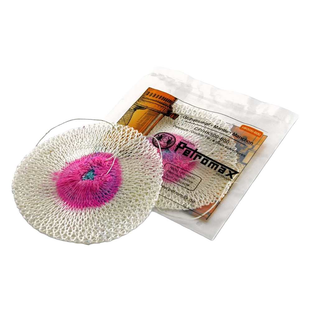 White mesh replacement mantle with a bright pink center for high-pressure lamps, shown with original packaging, suitable for Lamps & Lighting, Parts and Accessories, Wicks and Mantles collections.