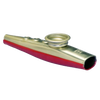 Handcrafted metal kazoo with a smooth finish and red accents, designed for indoor play and music makers ages 10 and up, made in USA, ideal for toys and games collections.