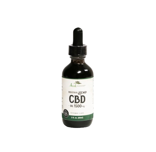 Dark amber glass dropper bottle of handcrafted peppermint-flavored hemp extract oil containing 1500 mg CBD, made in USA for Health & Wellness and Health Remedies collections.