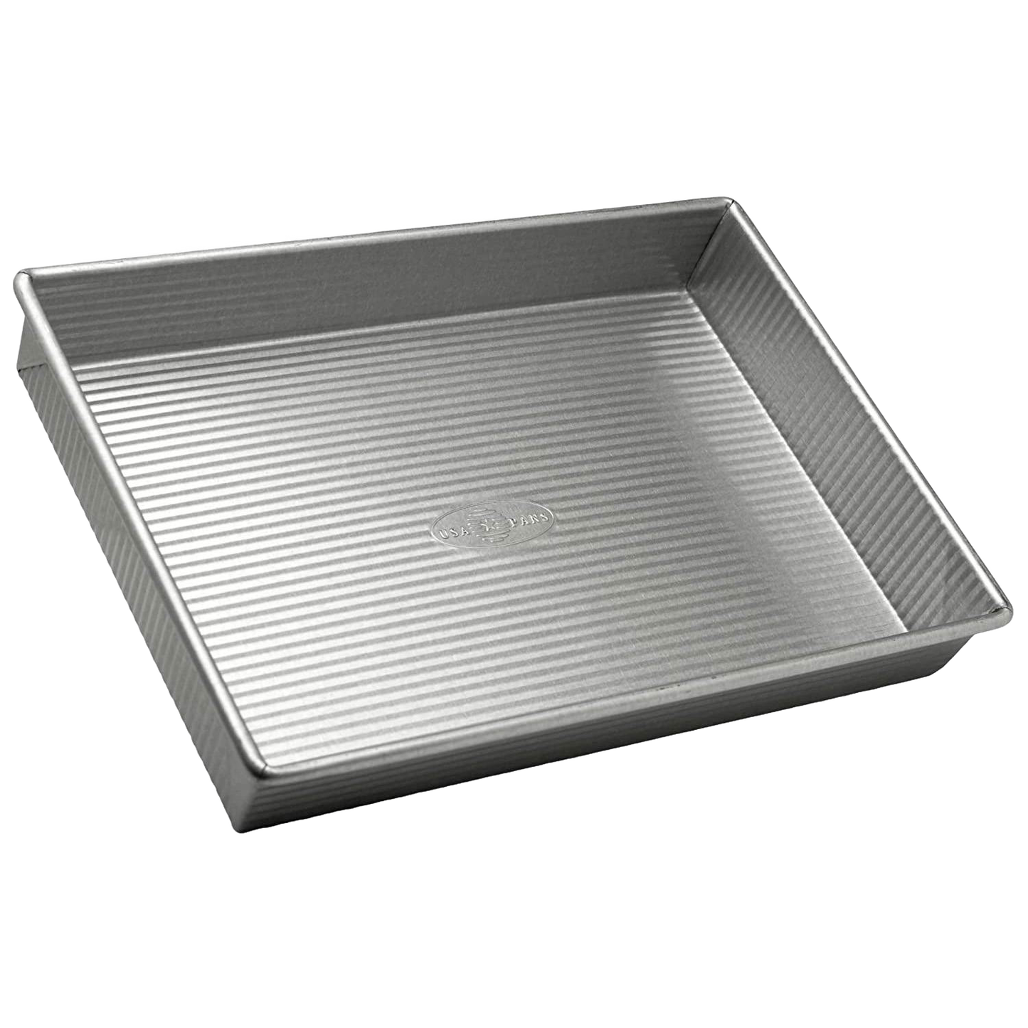 Silver rectangular baking pan with corrugated surface for even heat distribution, made in USA with Americoat nonstick coating, ideal for Kitchen & Food, Cookware, and Baking Supplies collections.