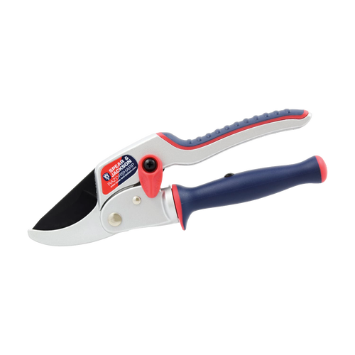 Ergonomic ratchet anvil pruners with twist handle featuring cushioned grips and durable steel blade, ideal for Farm, Garden & Tool, Garden Accessories, and Lawncare collections.