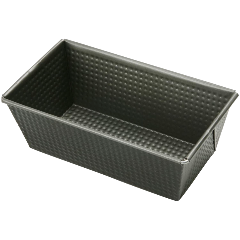 Non-stick heavy gauge steel loaf pan with corrugated sides and tapered square corners, designed for bread making and baking, featured in Kitchen & Food and Baking Supplies collections.