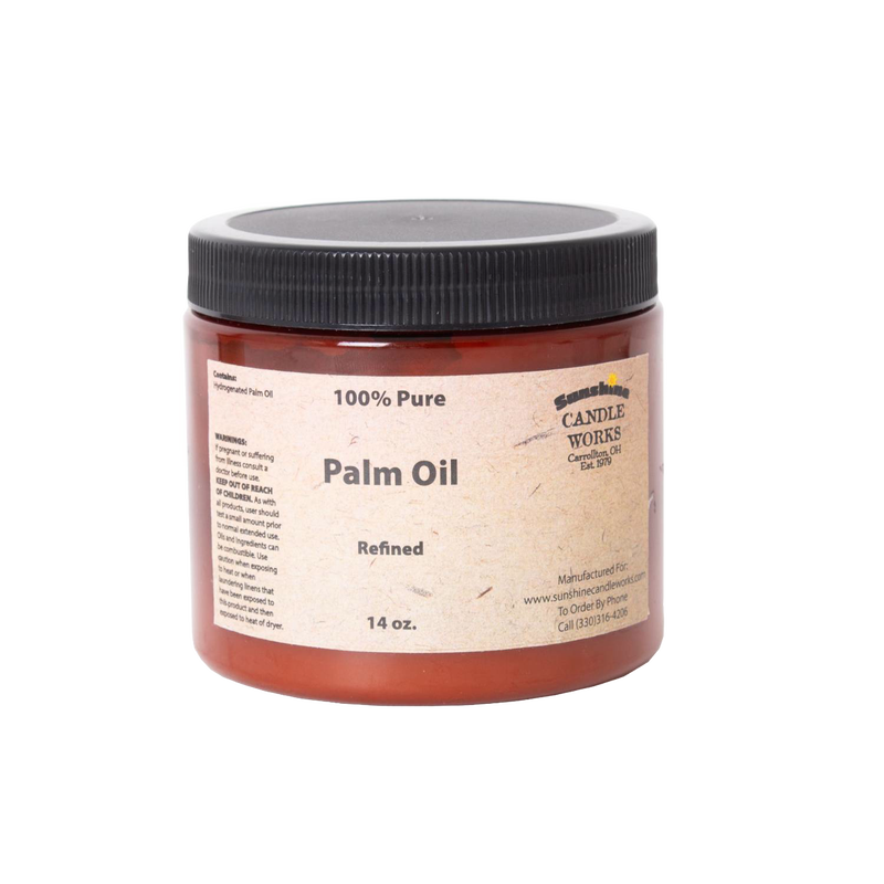 Container of refined pure palm oil in a 14-ounce jar, ideal for soapmaking, handcrafted and made in USA, featured in Health & Wellness, Soaps and Soapmaking, Soapmaking Supplies, and Best Sellers collections.
