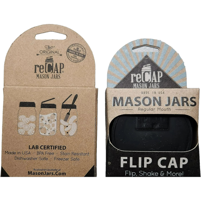 Set of black flip top lids designed for regular mouth jars, handcrafted and made in USA, ideal for on-the-go meals, storage, and reusable kitchen accessories in Home & Decor and Best Sellers collections.