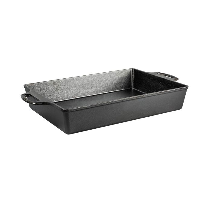 Heavy-duty cast iron casserole pan with dual handles and naturally seasoned surface, handmade in USA, ideal for Kitchen & Food, Cookware, Cast Iron, and Best Sellers collections.
