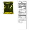 Gold metallic vacuum-sealed pouch containing freeze-dried apples with accompanying nutrition facts label, ideal for emergency supplies, pantry, and USA Made freeze dried food collections.