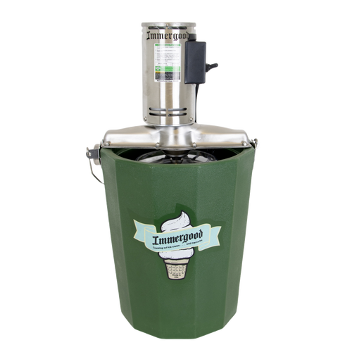 Green insulated fiberglass tub ice cream freezer with stainless steel electric motor, designed for easier homemade ice cream, ideal for Kitchen & Food, Specialty Equipment, Making Ice Cream collections.