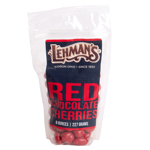 Resealable bag of Lehman's milk chocolate covered Michigan cherries with red sweet cherry coating, perfect for gifting and snacking; featured in Kitchen & Food, Snacks and Sweets, Candy, USA Made, Best Sellers, and Promo Eligible collections.