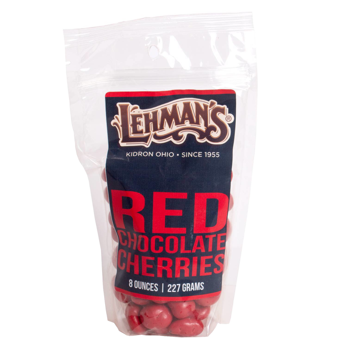 Resealable bag of Lehman's milk chocolate covered Michigan cherries with red sweet cherry coating, perfect for gifting and snacking; featured in Kitchen & Food, Snacks and Sweets, Candy, USA Made, Best Sellers, and Promo Eligible collections.