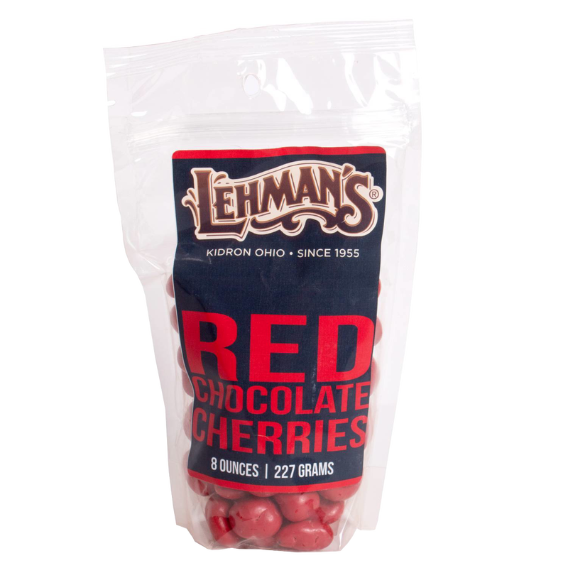 Resealable bag of Lehman's milk chocolate covered Michigan cherries with red sweet cherry coating, perfect for gifting and snacking; featured in Kitchen & Food, Snacks and Sweets, Candy, USA Made, Best Sellers, and Promo Eligible collections.