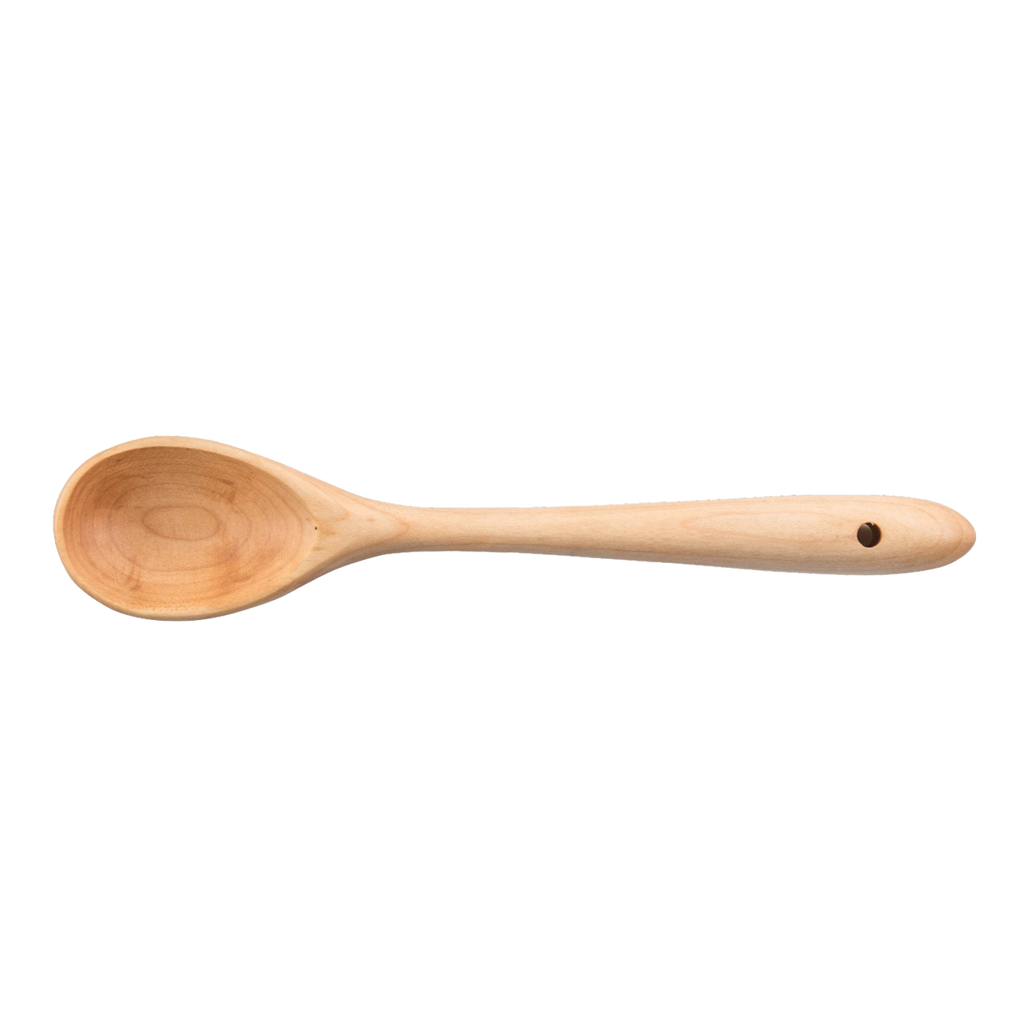 Handcrafted solid American Hard Maple wooden spoon with smooth bowl and ergonomic handle, ideal for stirring, mixing, and serving in Kitchen & Food, Holiday Hosting, and USA Made collections.