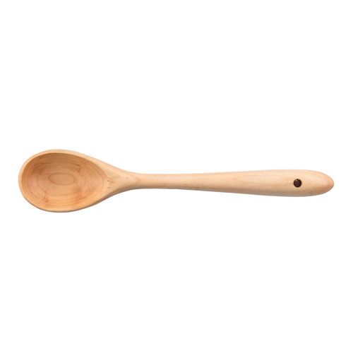 Handcrafted solid American Hard Maple wooden spoon with smooth bowl and ergonomic handle, ideal for stirring, mixing, and serving in Kitchen & Food, Holiday Hosting, and USA Made collections.