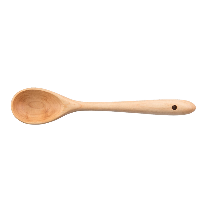 Handcrafted solid American Hard Maple wooden spoon with smooth bowl and ergonomic handle, ideal for stirring, mixing, and serving in Kitchen & Food, Holiday Hosting, and USA Made collections.