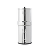 Stainless steel water filter system with two chambers and a spigot, designed for clean water filtration, featured in appliances and emergency supplies collections.