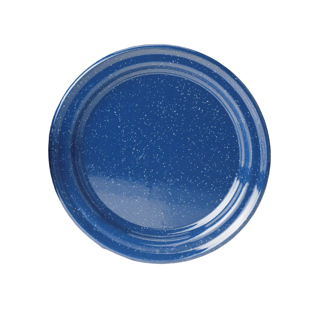 Royal blue porcelain enamelware dinner plate with white speckled pattern, handcrafted and weather resistant, ideal for Farm, Garden & Tool, Kitchen & Food, Camping, Dinnerware, and Best Sellers collections.