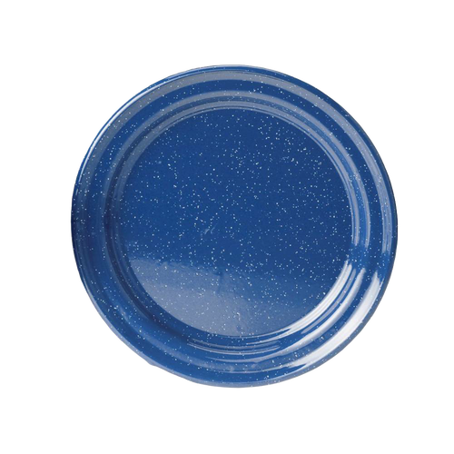 Royal blue porcelain enamelware dinner plate with white speckled pattern, handcrafted and weather resistant, ideal for Farm, Garden & Tool, Kitchen & Food, Camping, Dinnerware, and Best Sellers collections.