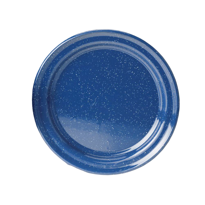 Royal blue porcelain enamelware dinner plate with white speckled pattern, handcrafted and weather resistant, ideal for Farm, Garden & Tool, Kitchen & Food, Camping, Dinnerware, and Best Sellers collections.