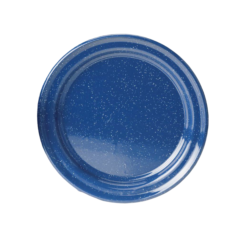 Royal blue porcelain enamelware dinner plate with white speckled pattern, handcrafted and weather resistant, ideal for Farm, Garden & Tool, Kitchen & Food, Camping, Dinnerware, and Best Sellers collections.