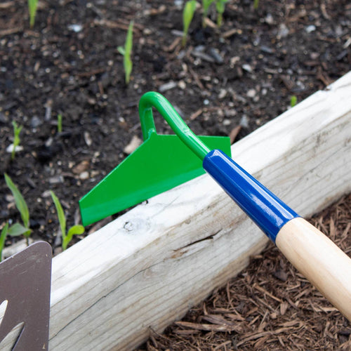 Lightweight garden hoe with a sharply honed green blade set at 70 degrees, handcrafted in the USA, ideal for weeding and cultivating in farm, garden, and digging tool collections.