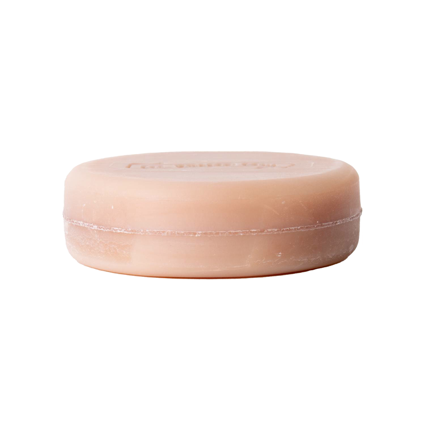Round natural-hued shaving soap bar with subtle embossed branding, handcrafted in USA, enriched with shea butter, avocado oil, and vitamin E, featured in Health & Wellness, Grooming and Soaps collections.