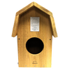 Handcrafted barn owl shelter made of unfinished kiln-dried cedar with a pitched roof and circular entrance, designed for outdoor use in Farm, Garden & Tool and Garden Accessories collections.