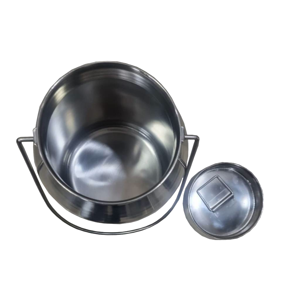 Shining 304 grade stainless steel milk can with seamless construction and removable lid, designed for easy cleaning and ideal for farm, garden, and animal care use.