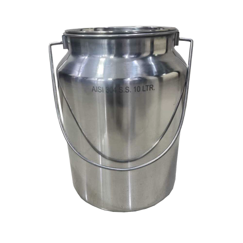 Shiny stainless steel milk can with secure lid and handle, crafted from 304 grade seamless steel for easy cleaning, ideal for farm, garden, and animal care use.