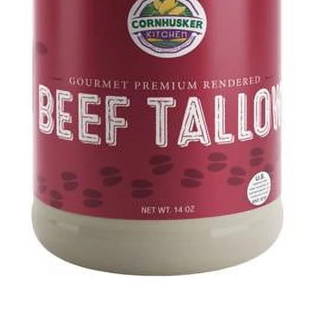 Jar of handcrafted premium rendered beef tallow with a red label, ideal for frying and searing, featured in Kitchen & Food, Pantry, USA Made, Best Sellers, and Promo Eligible collections.